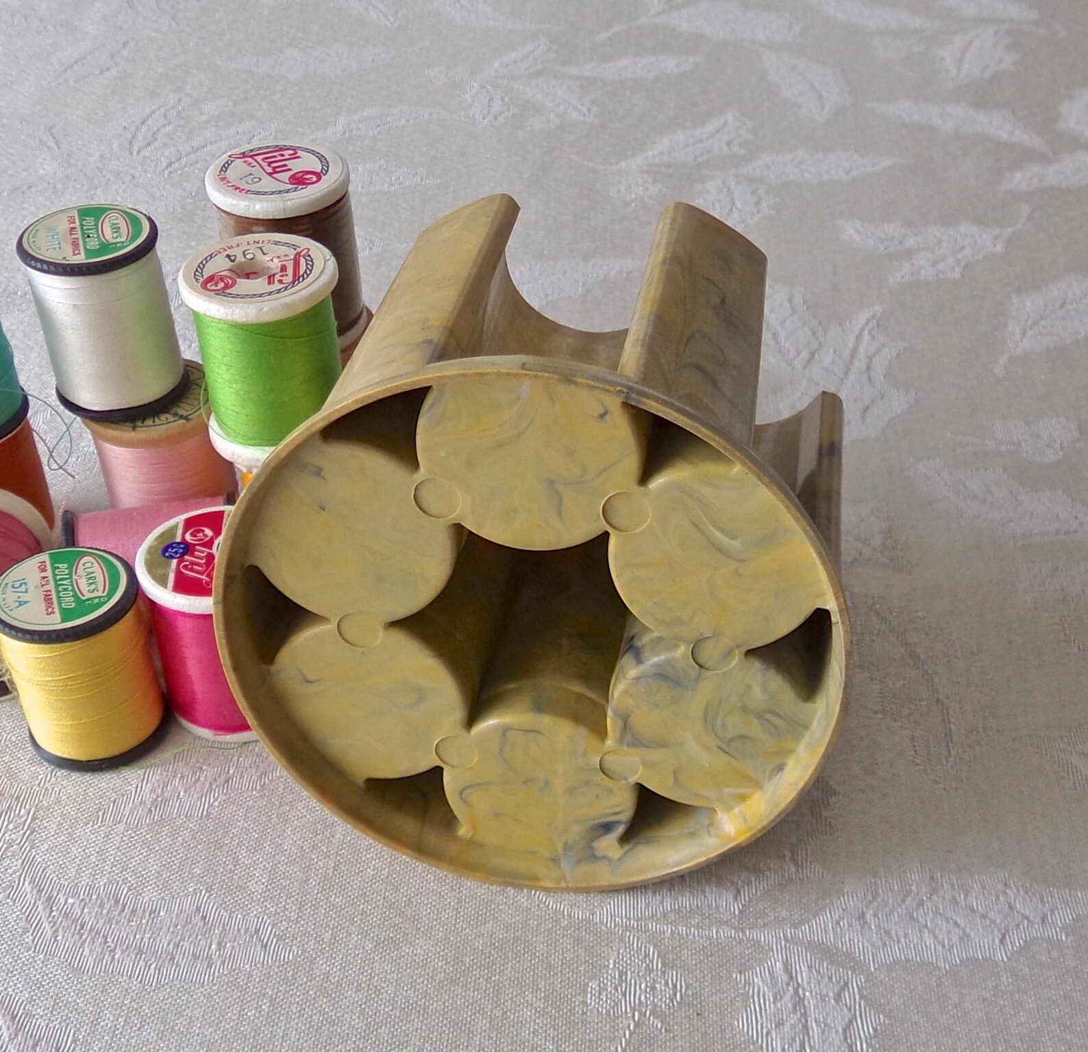 Vintage Thread Spool Holder Marbleized Plastic Carousel Etsy
