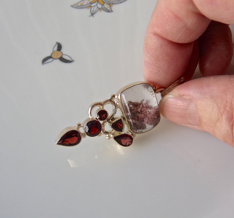 Vintage Clear Corundum and Garnet Necklace Pendant Crystal | Etsy