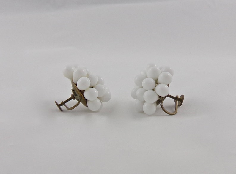 Vintage White Earrings Milk Glass Screw Back Earrings Germany