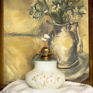Vintage Milk Glass Oil Lamp Circa 1890s