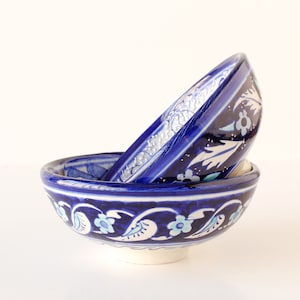 Vintage Rice Bowls Blue Pottery Set of Two