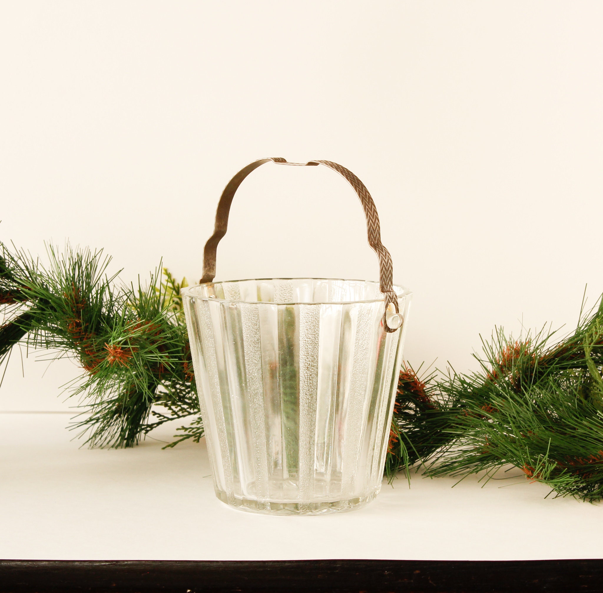 Vintage Glass Ice Bucket Metal Handle Barware Etsy India