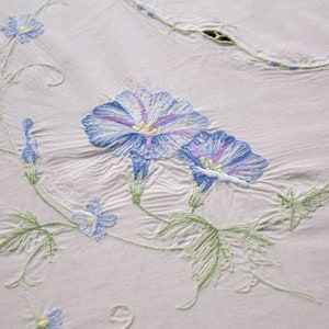 Vintage Banquet Tablecloth 116 X 66 Blue Floral Embroidery 12 Napkins