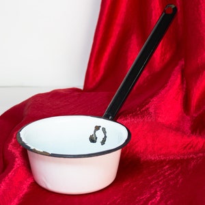 Vintage Enamelware Dipper Ladle Scoop White With Black Trim