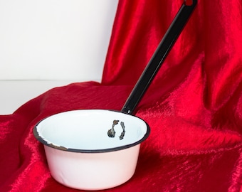 Enamelware Dipper Ladle Scoop White With Black Trim Rustic Vintage Decor