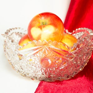Vintage American Brilliant Cut Glass Bowl Sawtooth Edge Hobstar Pattern