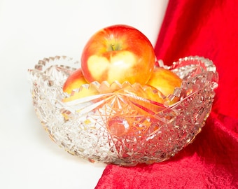 Vintage American Brilliant Cut Glass Bowl Sawtooth Edge Hobstar Pattern