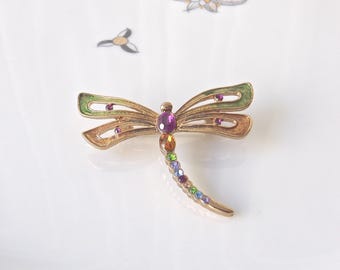 MONET トンボ クリスタル ラインストーン ブローチ サイン入り - Etsy 日本