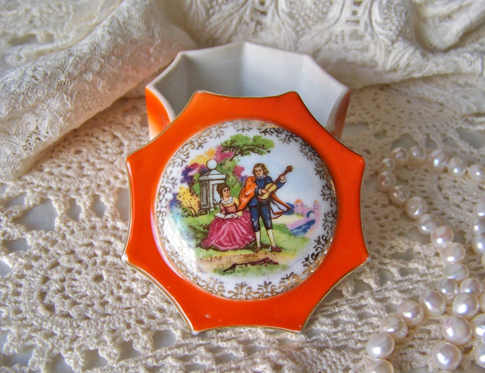 Porcelain Jewelry Trinket Box Bright Orange Etsy