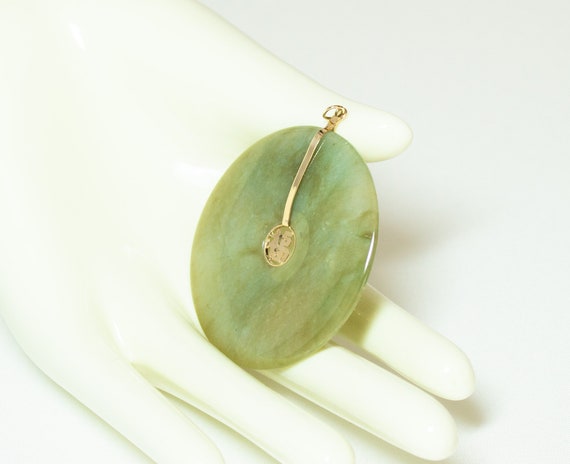 Traditional Green Jade Blessing Pendant 14K Gold … - image 1