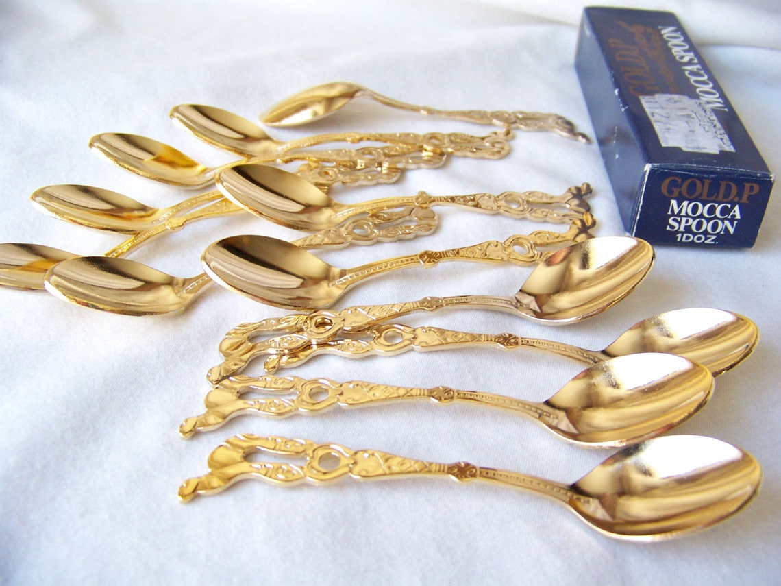 Vintage Mocca Spoon Set Gold Plated NIB Camel Handle 12 Gold Etsy