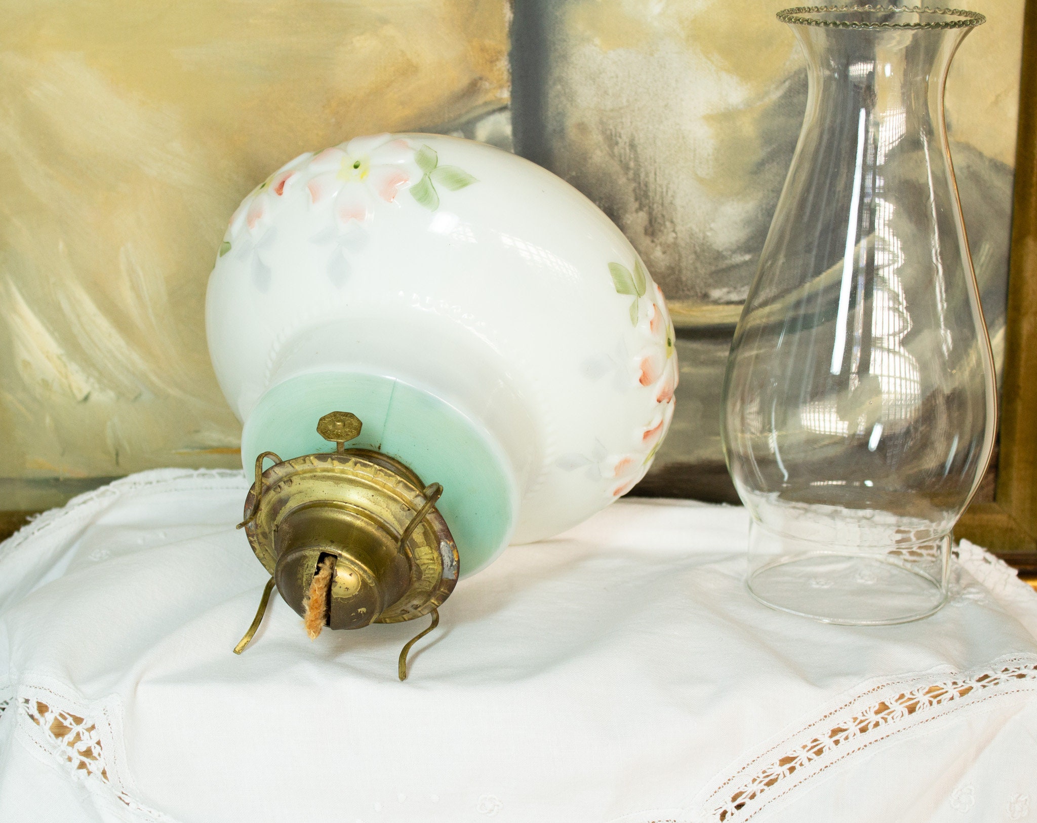 ヴィンテージ ミルクガラス オイルランプ 1890年代頃 - Etsy 日本