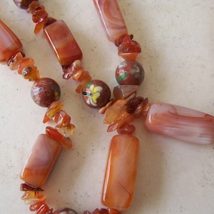 Vintage Agate Necklace with Cloisonne Beads