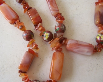 Chunky Agate Necklace with Cloisonne Beads