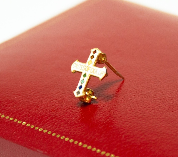Vintage Tiny 10KT Gold Cross Of Color Pin - image 1
