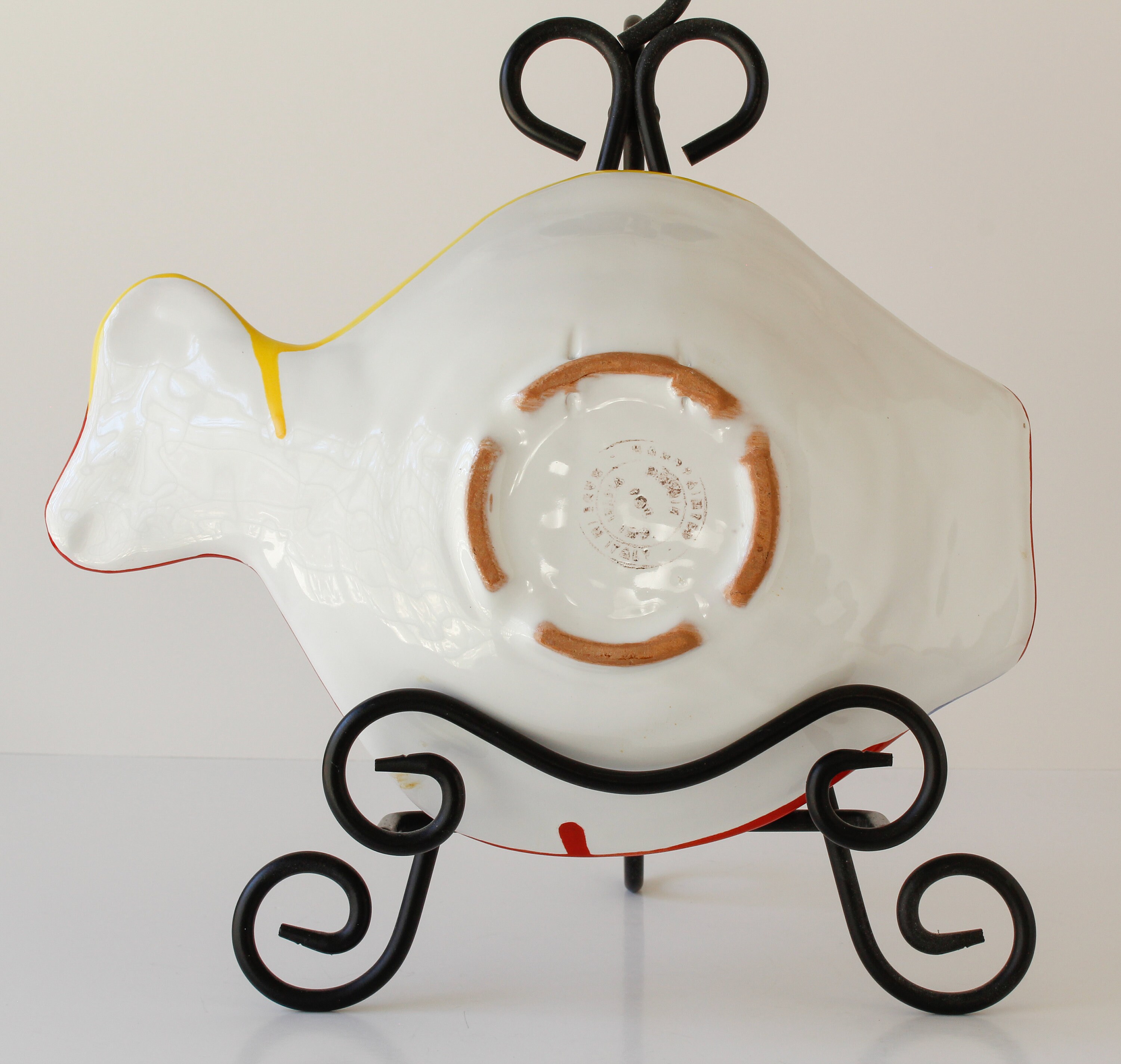 Vintage Pottery Fish Bowl Hand Painted Orange and Yellow Wall Etsy