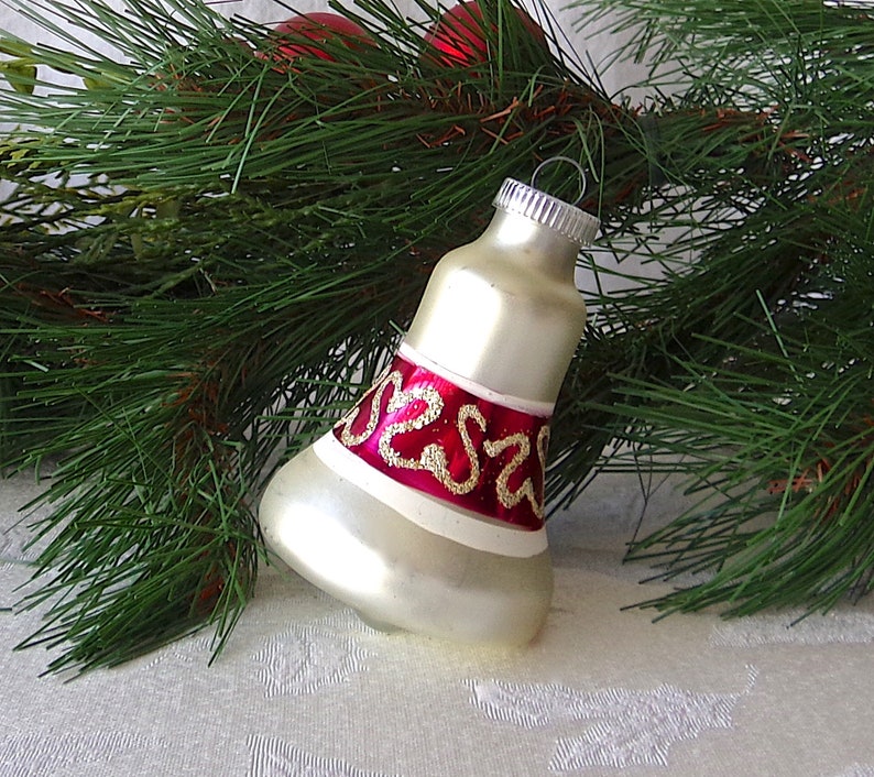 Vintage Christmas Ornament Glass Bell Silver Pink Mica Glitter West Germany
