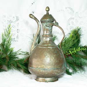 Turkish Copper Pitcher Decorative Antique Primitive Decor