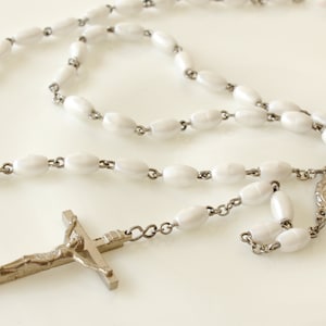 Vintage Rosary Cross Mother Of Pearl Beads Religious Jewelry