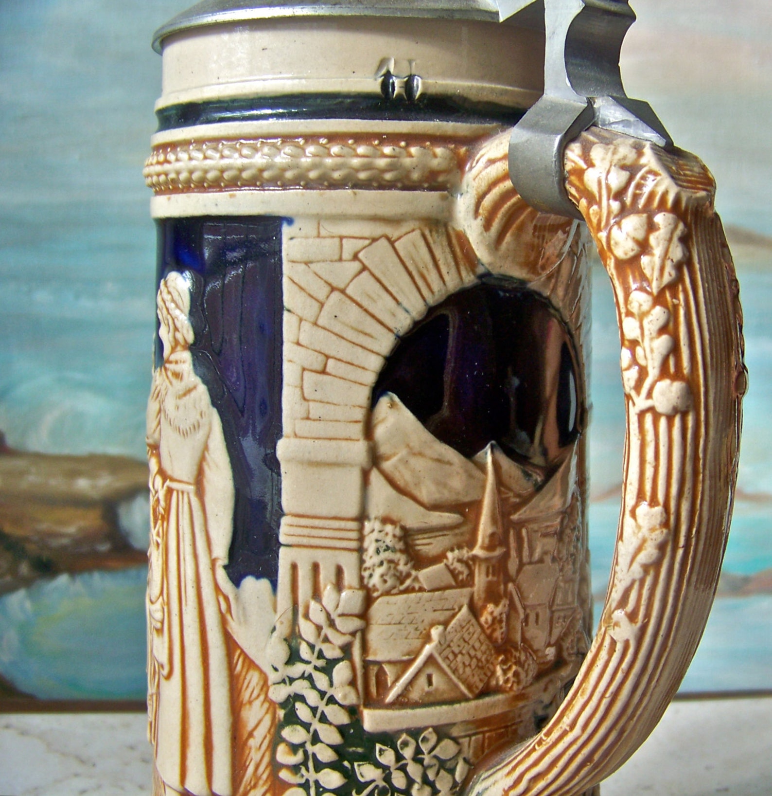 Vintage Beer Stein Pewter Lid Germany Etsy