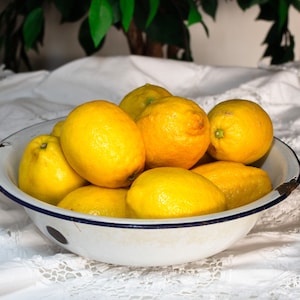 Ciotola in smalto bianco vintage con decorazione rustica