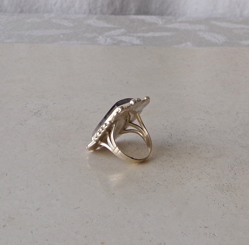 Vintage Sterling Silver Ring Moss Agate Size 7 14