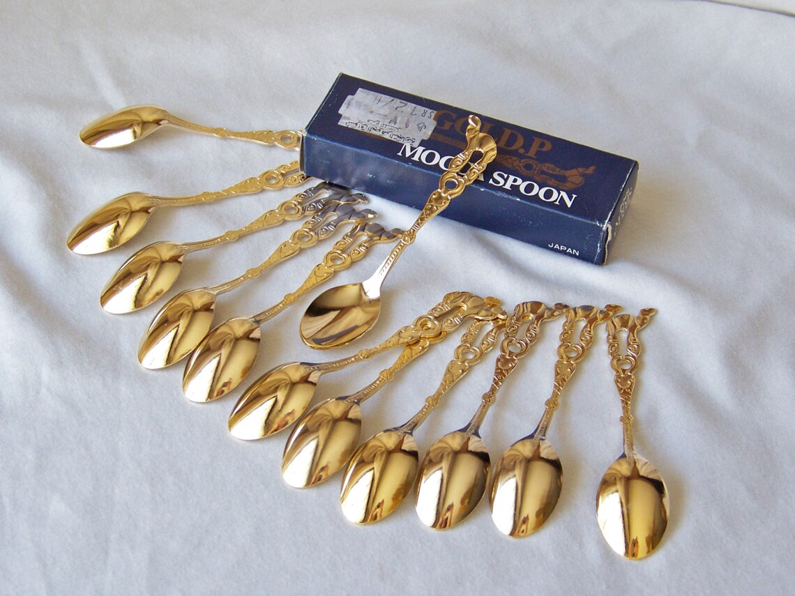Vintage Mocca Spoon Set Gold Plated NIB Camel Handle 12 Gold Etsy
