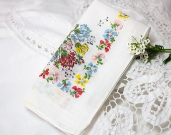 Vintage Damen Taschentuch Blumenstrauß