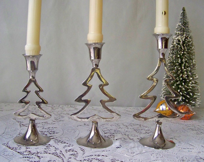 Vintage Candle Holders Christmas Tree Silver Plate Trio Etsy