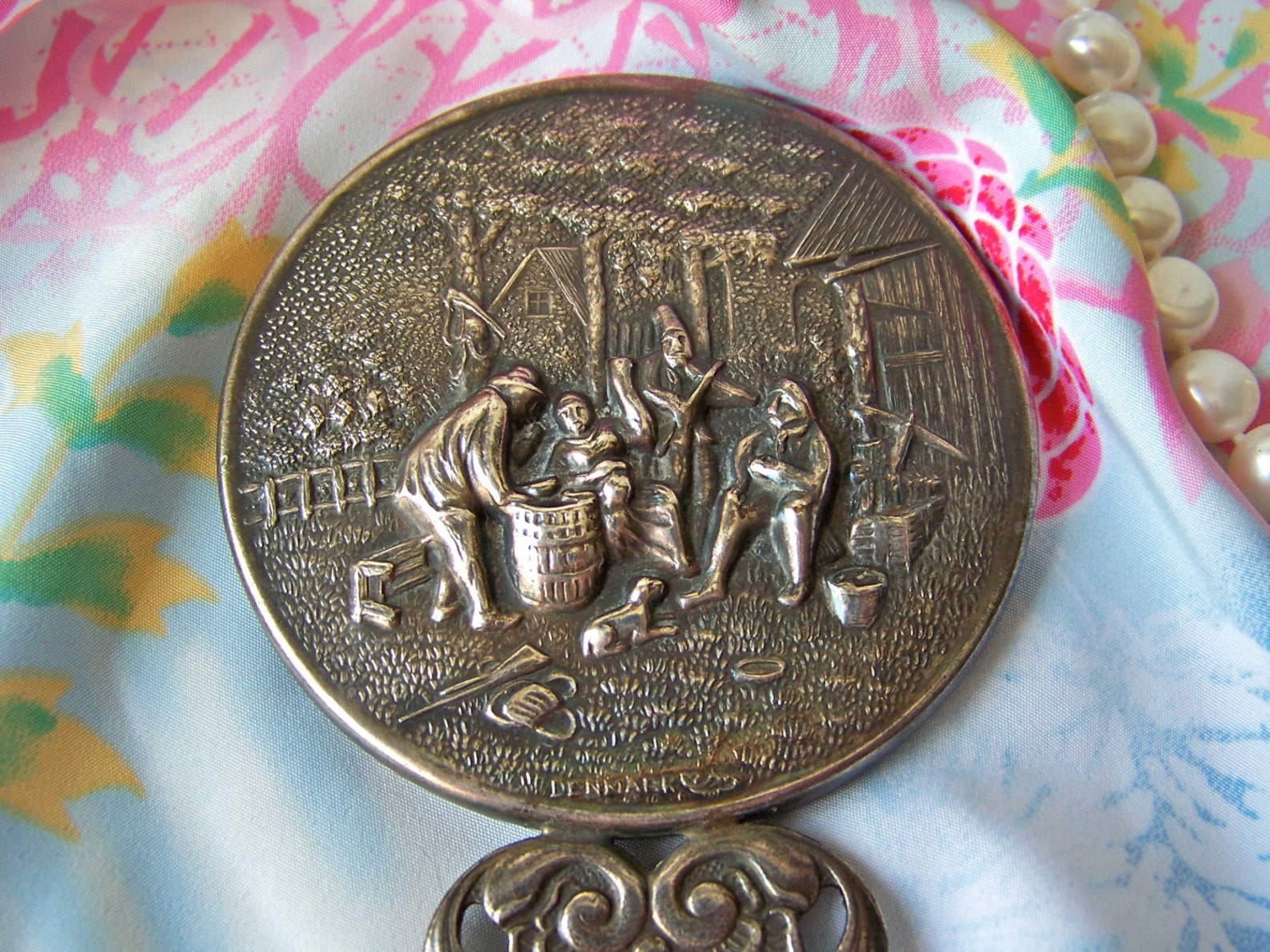 Antique Pocket Mirror Hand Mirror Silver Plate Denmark Purse Etsy