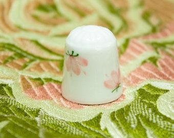 Porcelain Thimble Pink Flowers Sewing Notions Gift For Seamstress