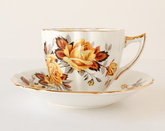 Yellow Roses Teacup and Saucer Society China England