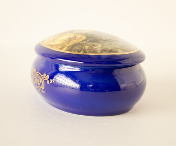 Limoges Trinket Box Cobalt Blue Courting Couple P… - image 10