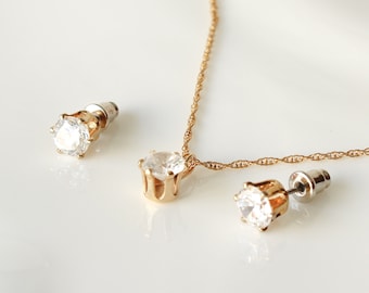 Vintage 14K GF Pendant Necklace and Stud Earrings CZ