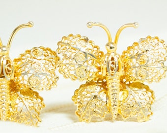 Filigree Butterfly Earrings Gold Vermeil Screw Back Closures Circa 1970s