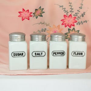 Vintage Milk Glass Shaker Set Salt Pepper Flour Sugar
