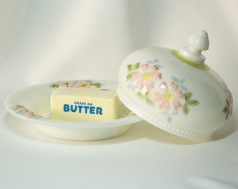 Milk Glass Butter Dish Coreopsis Pattern By Consolidated Lamp And Glass Company Circa 1890s