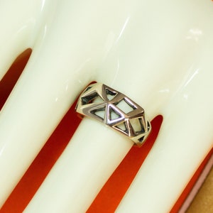 Vintage Geometric 14K White Gold Statement Ring Size 5 1/4