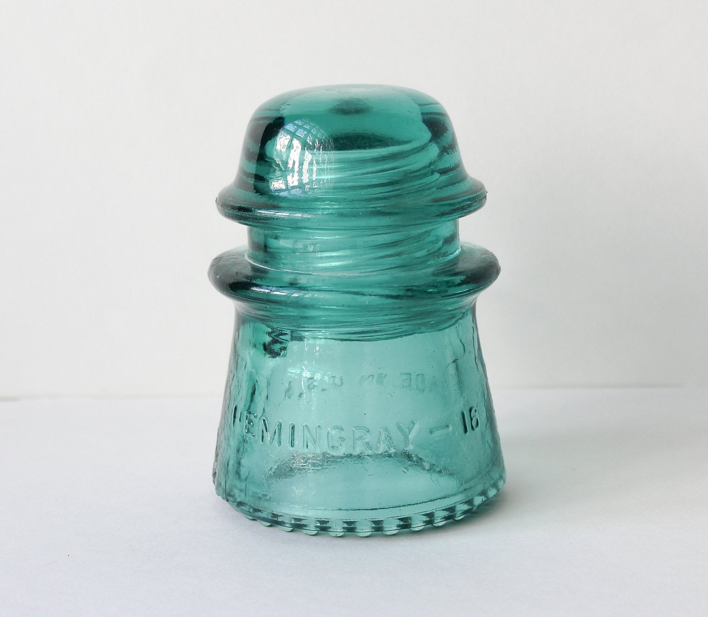 Vintage Hemingray No 42 Glass Insulator Green Aqua Blue Turquoise Made in USA 