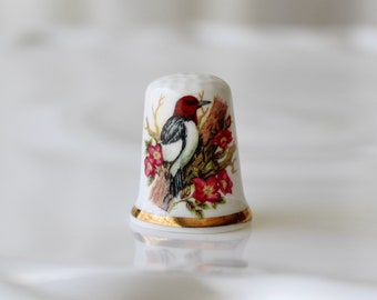 Red-Headed Finch Thimble Gold Trim Fine China 1980s