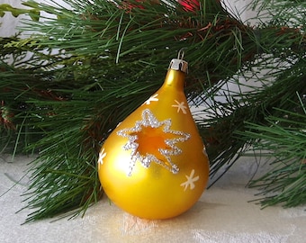 Christmas Ornament Yellow Teardrop Glitter