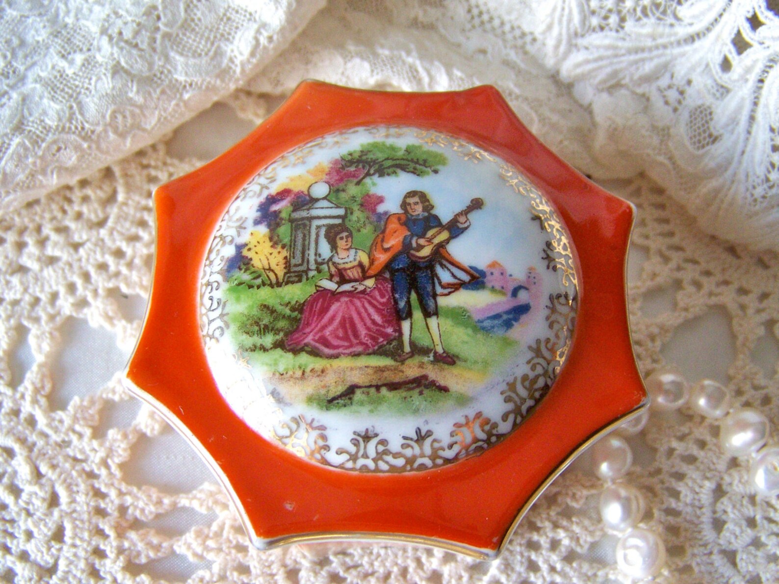 Porcelain Jewelry Trinket Box Bright Orange Etsy