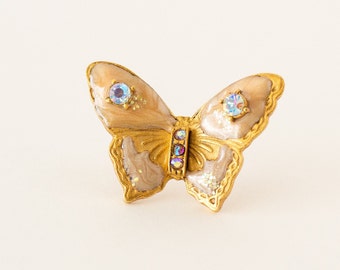Vintage Butterfly Brooch Enamel And Rhinestones