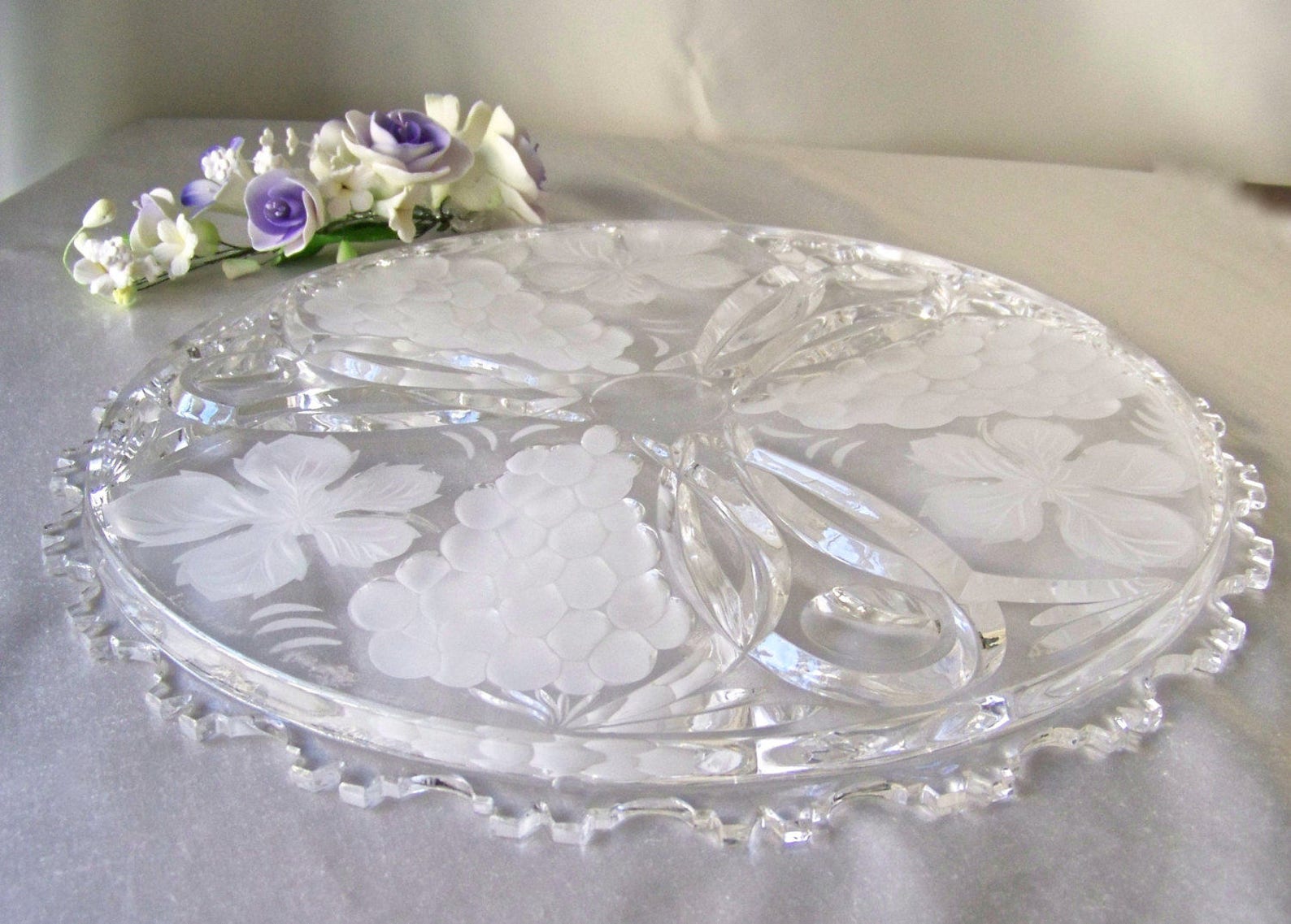 Vintage Cake Plate Leaded Crystal Wedding Tray Etsy