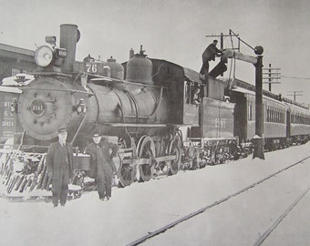 Train Print Locomotive Engine Black and White Framed