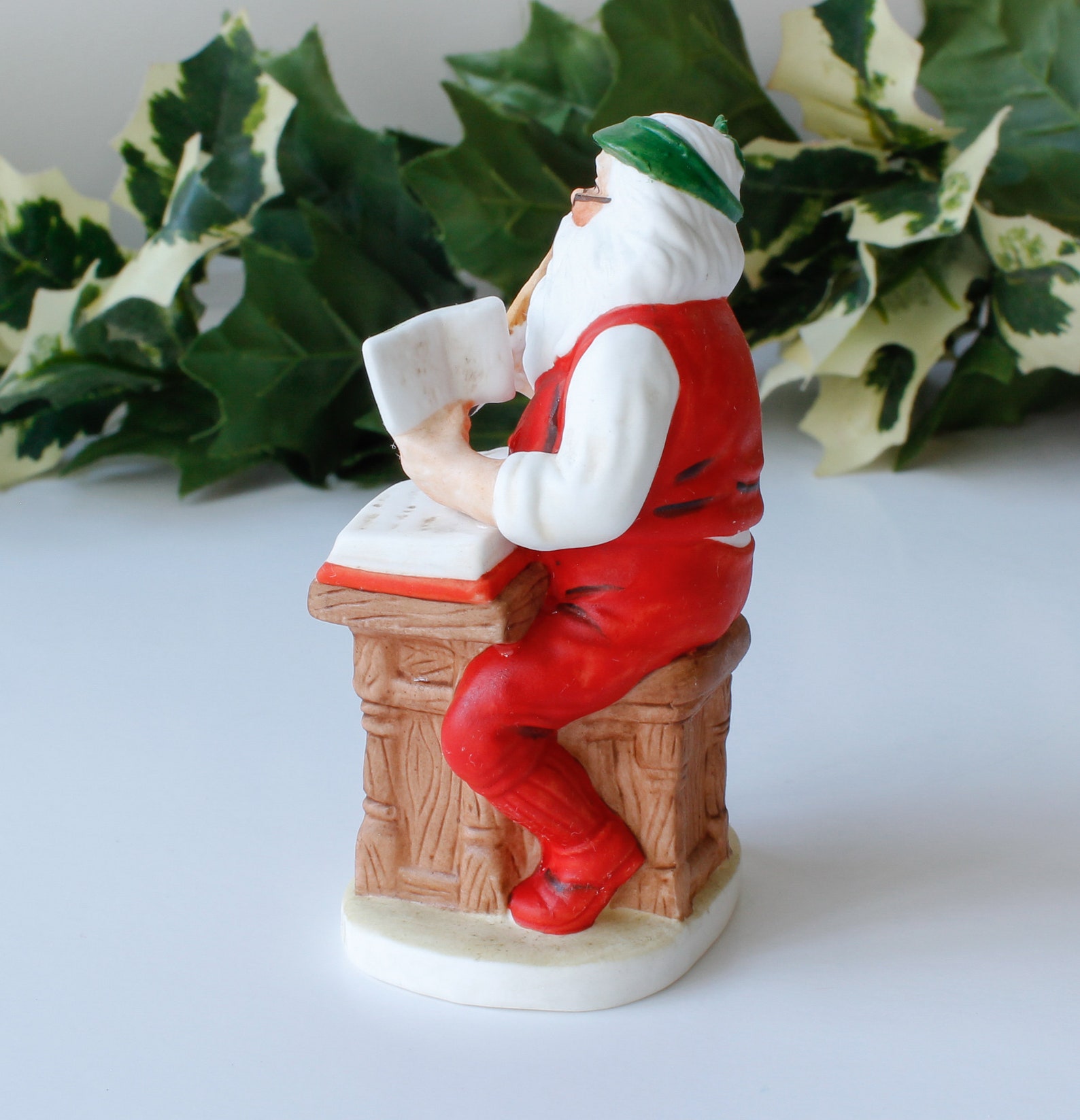 Vintage Christmas Santa Claus Porcelain Figurine Bookkeeping Etsy