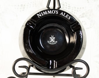 Ashtray Advertisement Nimmo's Ales Black Glass Change Dish Circa 1970s