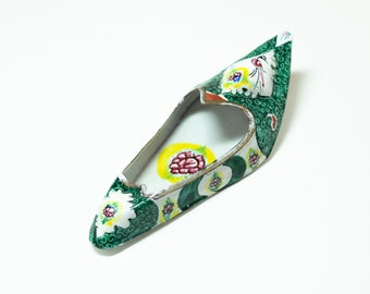 Green Enamel Slipper Shoe Ashtray