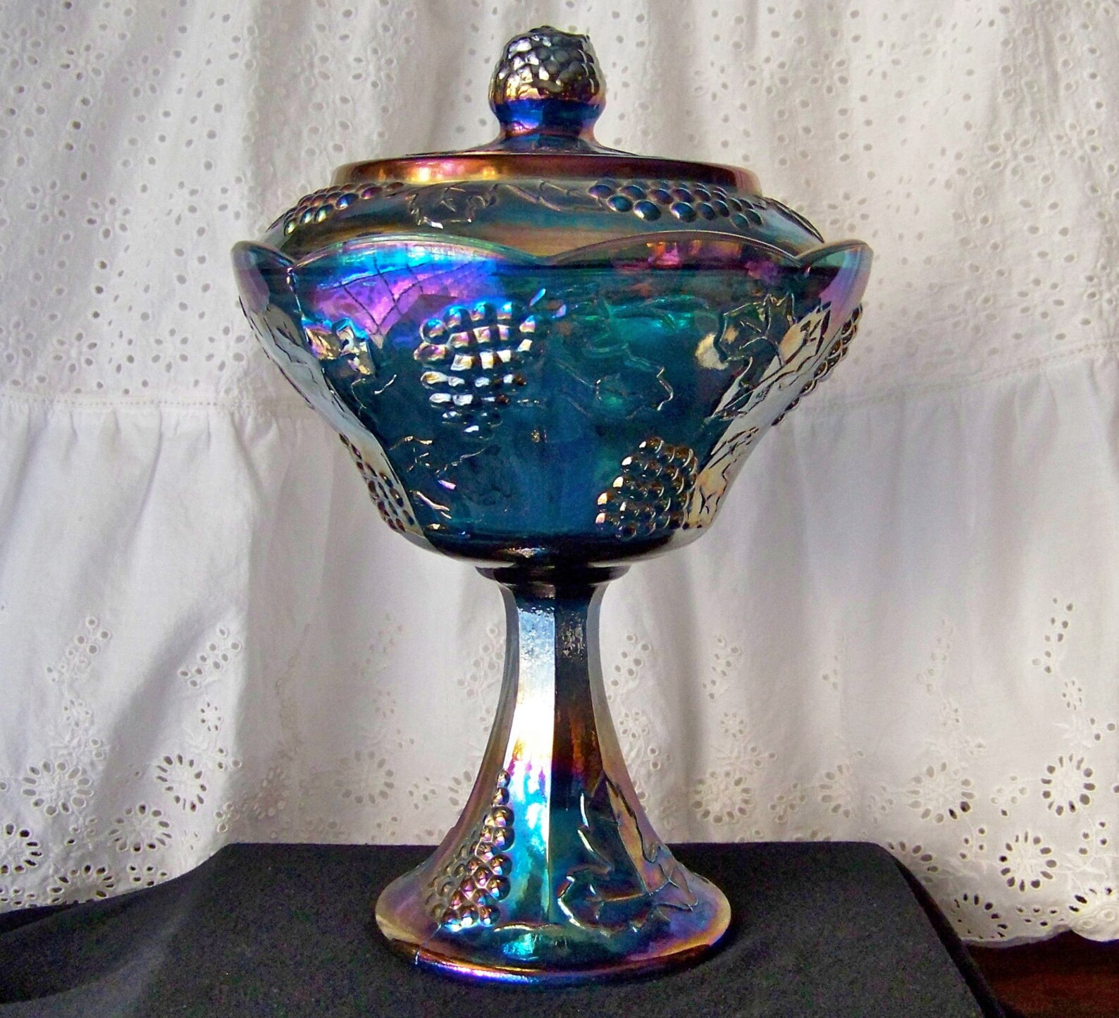 Vintage Carnival Glass Compote Pedestal Bowl Harvest Grape Etsy