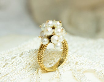 Vintage Siam/thai Princess Harem Ring, Seed Pearl, 18k Gold, 4-tier ...